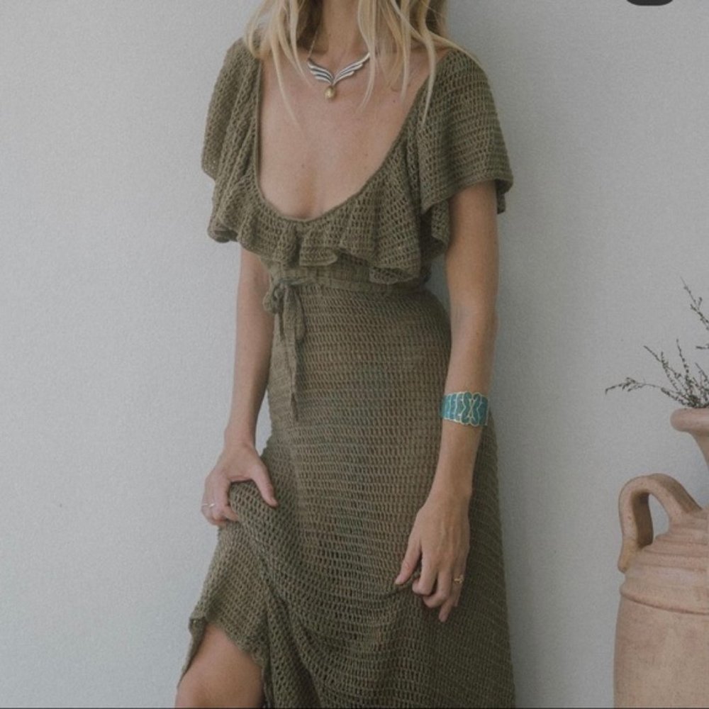 Chasing Unicorns Olive Knit Ruffle Maxi Dress - Picture 5 of 6
